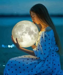 Lonely Girl And Moon Diamond Painting