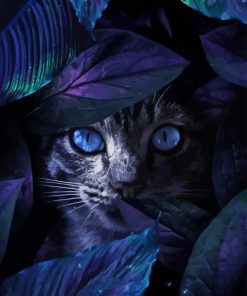 Cat Behind Galaxy Leaves Diamond Painting