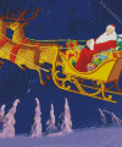 Santa And Reindeer Flying Diamond Painting