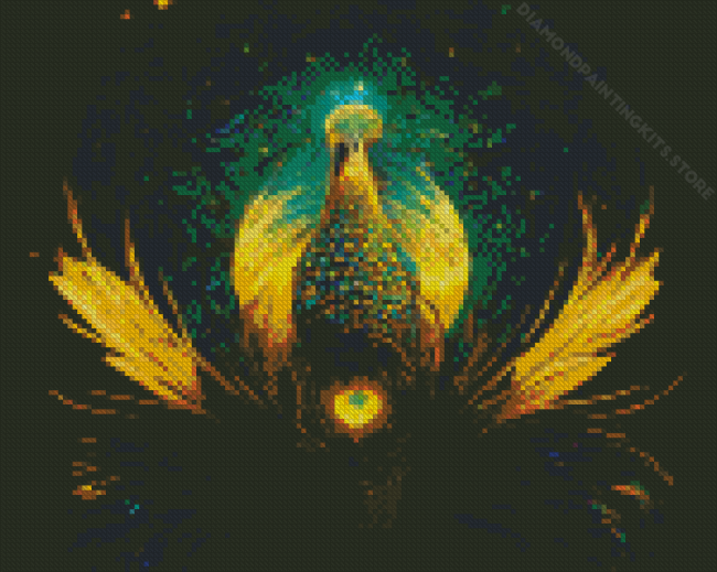 Abstract Golden Peacock Diamond Painting