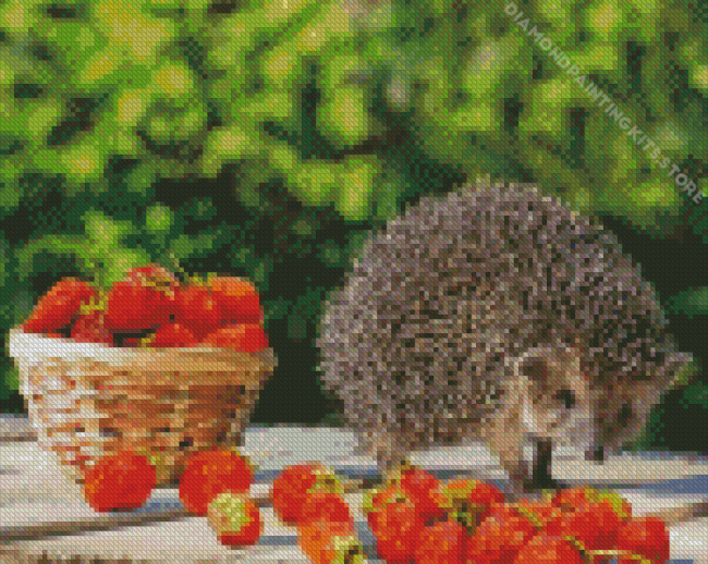 Hedgehog and Strawberries Diamond Painting