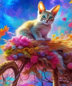 Cat on floral bike Diamond By Numbers