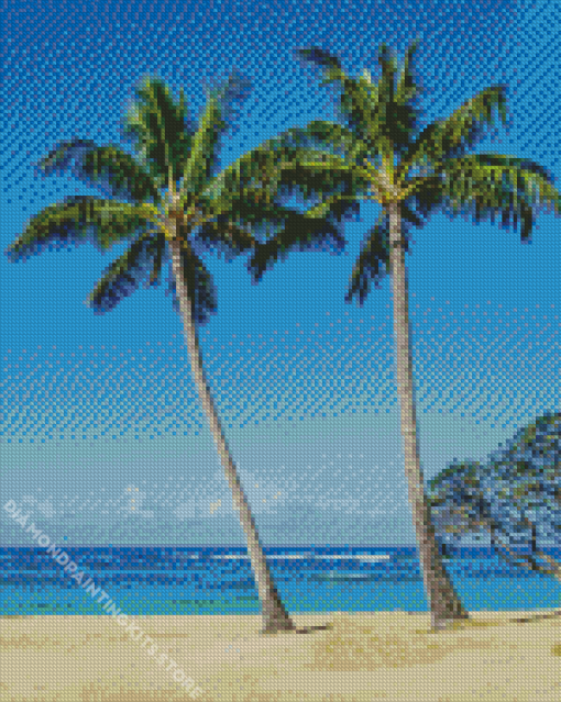 Coconut tree on beach Diamond Dotz