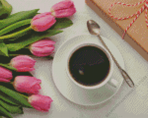 Coffee cup and flowers Diamond Dotz