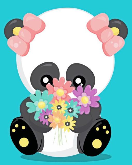 panda with flowers Diamond By Numbers