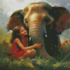 Girl hugging elephant Diamond Paintings