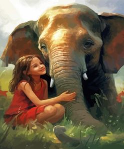 Girl hugging elephant Diamond Paintings