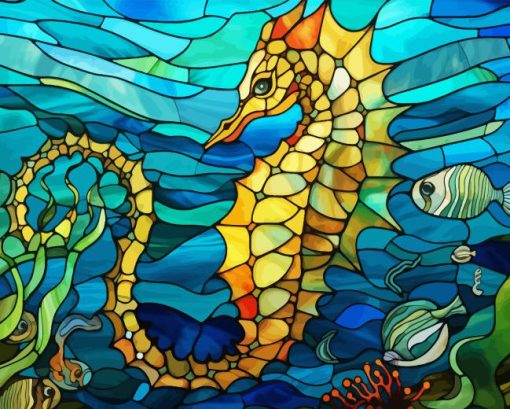 Stained Glass Seahorse 5D Diamond Painting