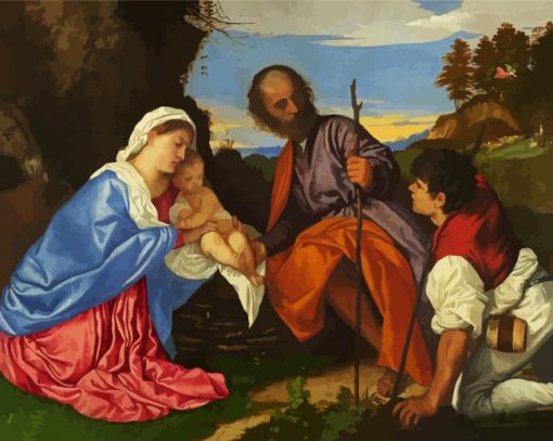 The Holy Family with a Shepherd by tiziano Diamond Paintings