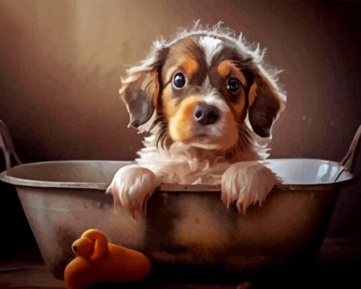 Cute Dog in a Tub 5D Diamond Painting