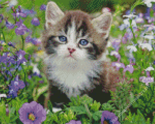 Cute Kitten in Garden 5D Diamond Painting