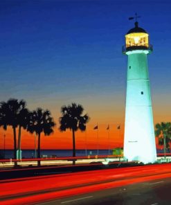 Biloxi Lighthouse At Sunset 5D Diamond Painting