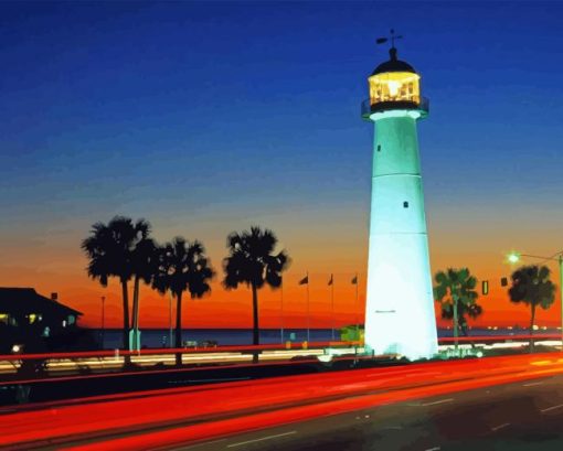 Biloxi Lighthouse At Sunset 5D Diamond Painting