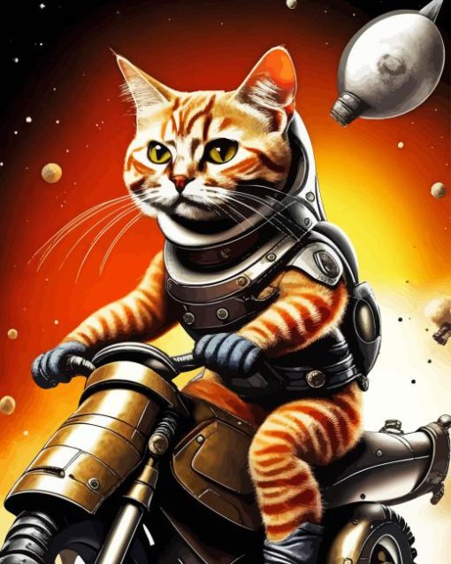 Cat on Motorcycle 5D Diamond Painting