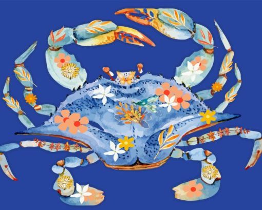 Floral Blue Crab 5D Diamond Painting