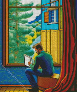 Illustration Man Reading Book 5D Diamond Painting