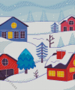 Illustration Winter Village 5D Diamond Painting