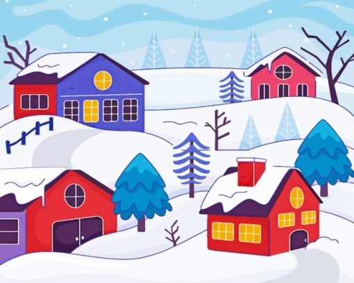 Illustration Winter Village 5D Diamond Painting