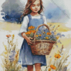 Little Girl With Flowers Basket 5D Diamond Painting