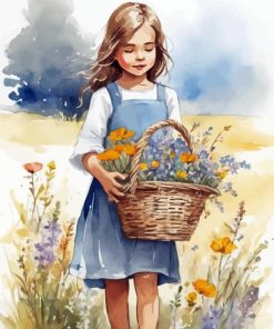 Little Girl With Flowers Basket 5D Diamond Painting