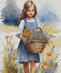 Little Girl With Flowers Basket 5D Diamond Painting