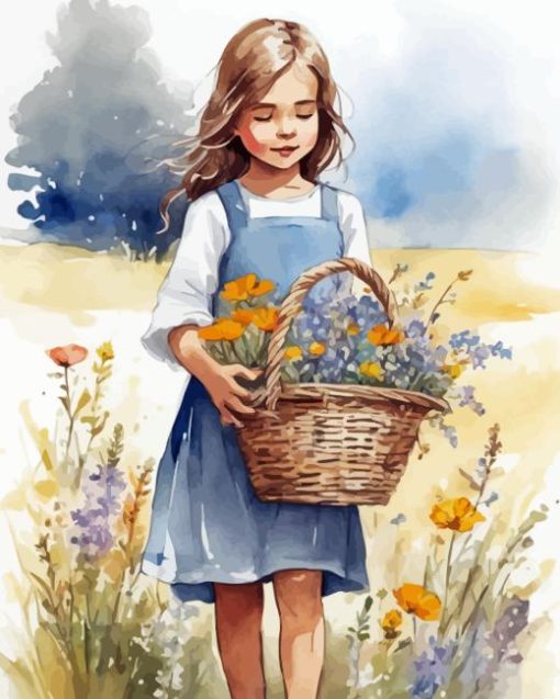 Little Girl With Flowers Basket 5D Diamond Painting