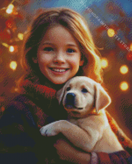 Little Girl With Puppy 5D Diamond Painting