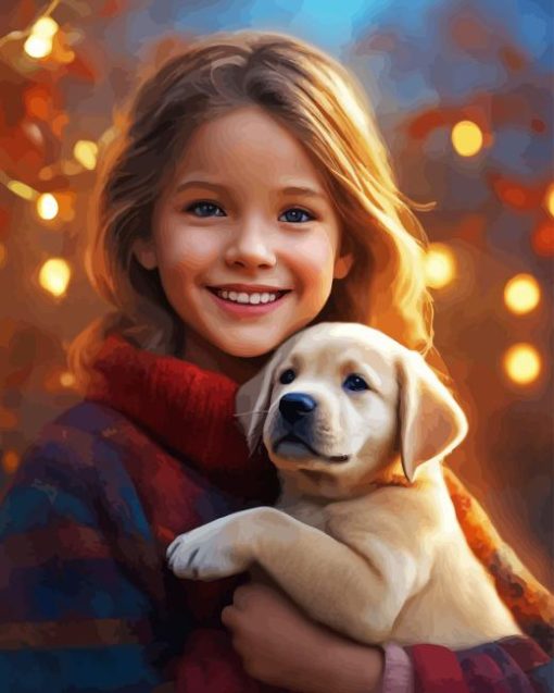 Little Girl With Puppy 5D Diamond Painting