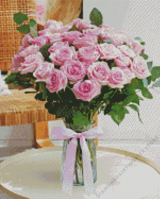 Pink Rose Flower Vase 5D Diamond Painting