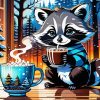 Raccoon With Coffee 5D Diamond Painting