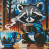 Raccoon With Coffee 5D Diamond Painting