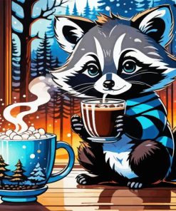 Raccoon With Coffee 5D Diamond Painting