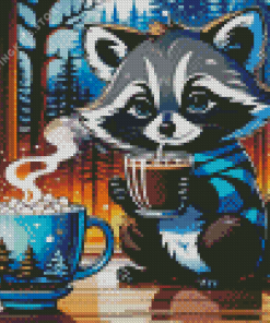 Raccoon With Coffee 5D Diamond Painting