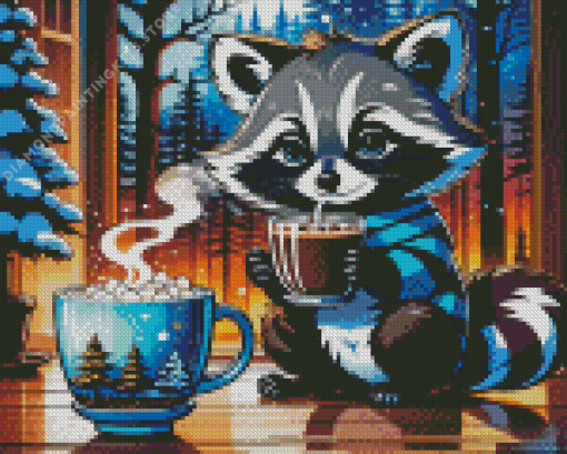 Raccoon With Coffee 5D Diamond Painting