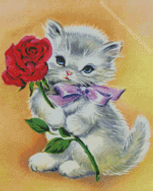 Rose and kitten 5D Diamond Painting