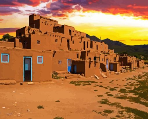 Sunset Over Taos Town 5D Diamond Painting