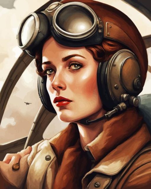 Vintage Pilot Girl 5D Diamond Painting