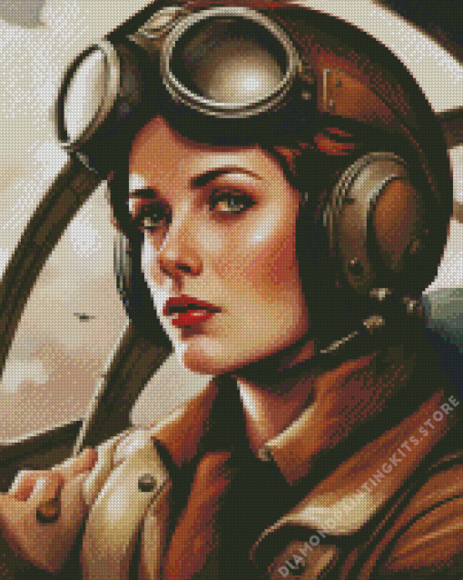 Vintage Pilot Girl 5D Diamond Painting