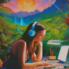 Woman Listening to Music 5D Diamond Painting