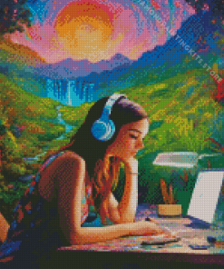 Woman Listening to Music 5D Diamond Painting