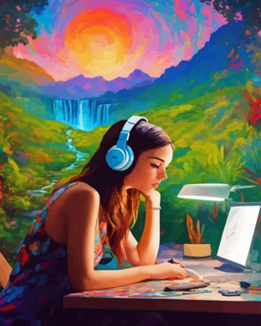 Woman Listening to Music 5D Diamond Painting