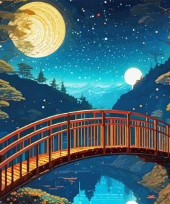 Wooden Bridge Landscape Night 5D Diamond Painting