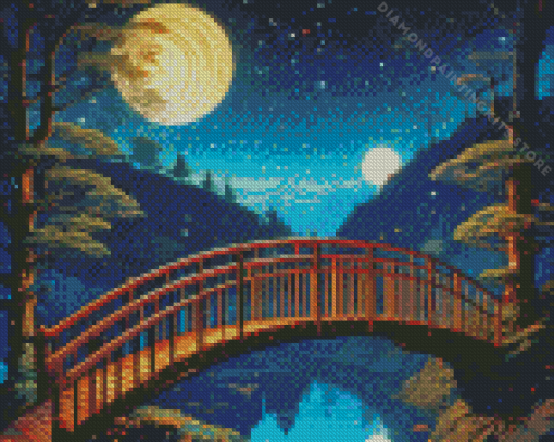 Wooden Bridge Landscape Night 5D Diamond Painting