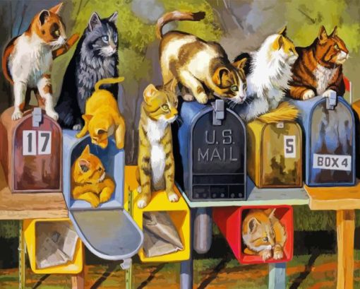 Cat on Mailboxes 5D Diamond Painting