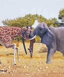 Elephant Giraffe Fight 5D Diamond Painting