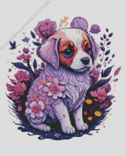 Floral Purple Puppy 5D Diamond Painting