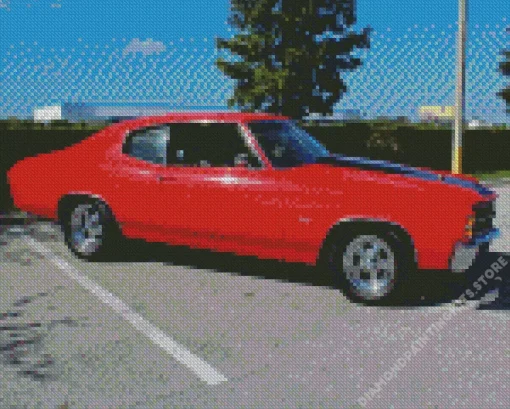 1971 Chevelle Red Car Engine 5D Diamond Painting