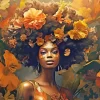 Afro Black Woman Flowers 5D Diamond Painting