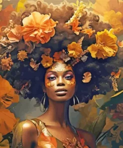 Afro Black Woman Flowers 5D Diamond Painting