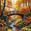 Autumn Wooden Bridge Landscape 5D Diamond Painting